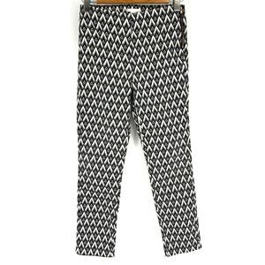 H&M Geometric Print Flat‎ Front Pants Size 8 Side Zip Grey Black Diamond